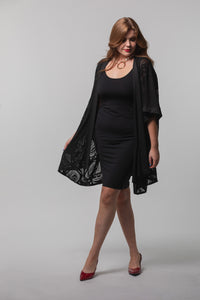 Chloe Angus Design Kimono in Black Sheer with Modern print by Clarence Mills